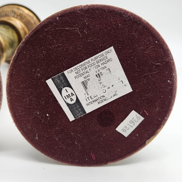 1950s IMA Brass and Green Marble Candle Holders Set (2) Made In India - Picture 4 of 12